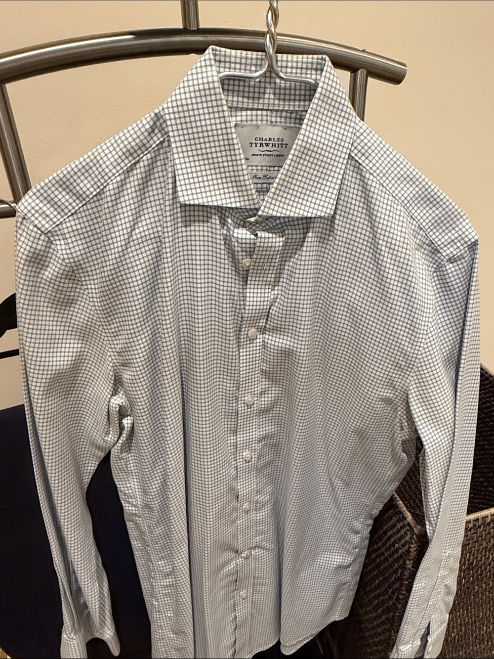 Charles Tyrwhitt White and Blue Micro-Check Cotton Dress Shirt